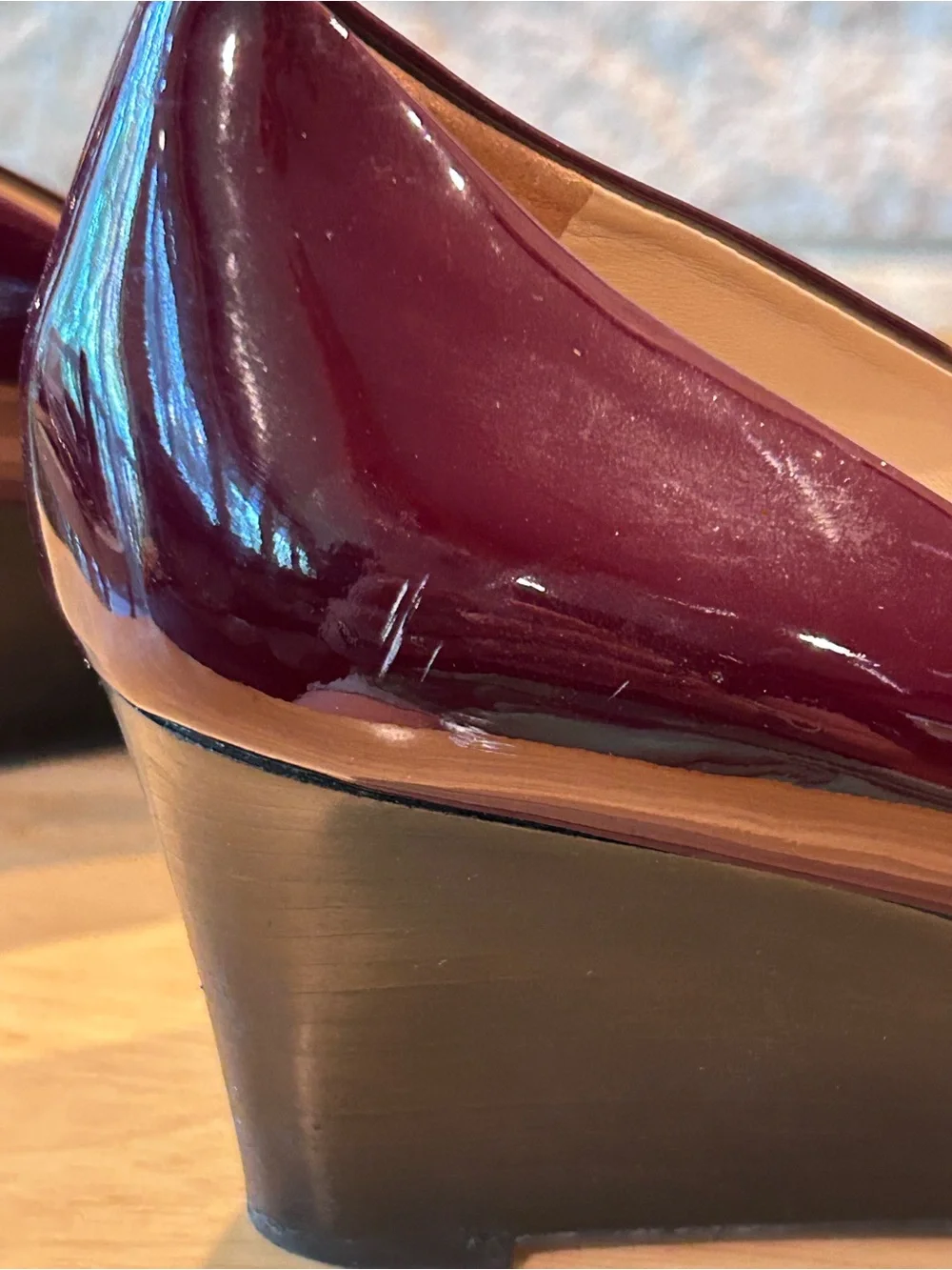 Tory Burch Twiggie Wedge Pumps Burgundy Patent 9.5